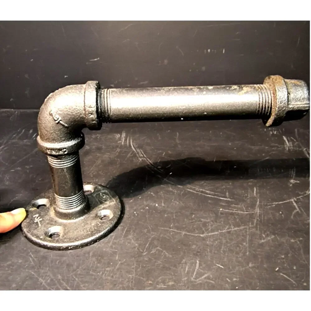 1955.  Industrial Pipe Chic Hand Towel Toilet Paper Holder Gunmetal Grey